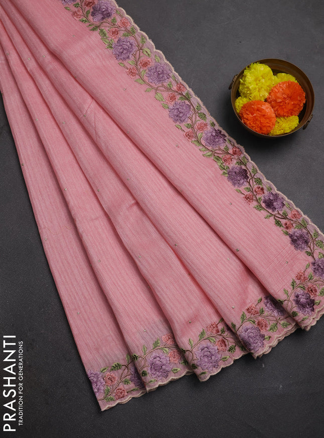 Peach Jute Silk Saree - Embroidery