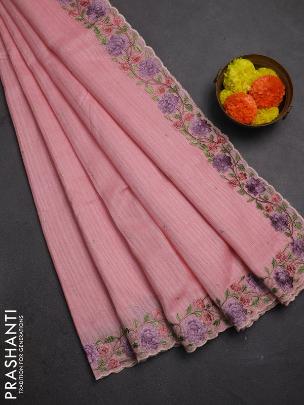 Peach Jute Silk Saree - Embroidery