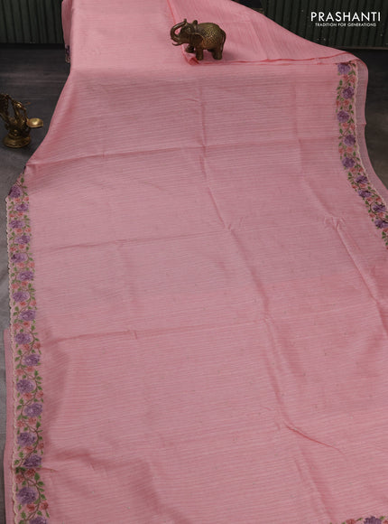 Peach Jute Silk Saree - Embroidery