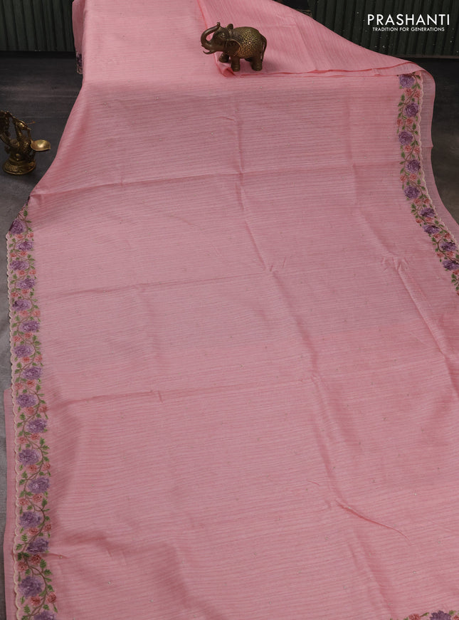 Peach Jute Silk Saree - Embroidery