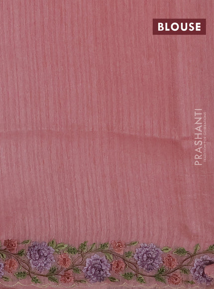 Peach Jute Silk Saree - Embroidery
