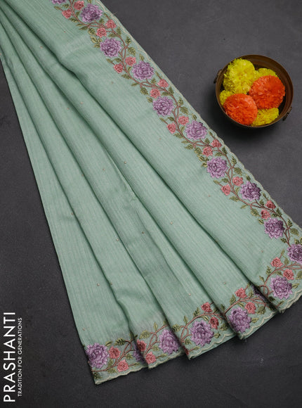 Teal Green Jute Silk Saree - Embroidery