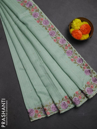 Teal Green Jute Silk Saree - Embroidery