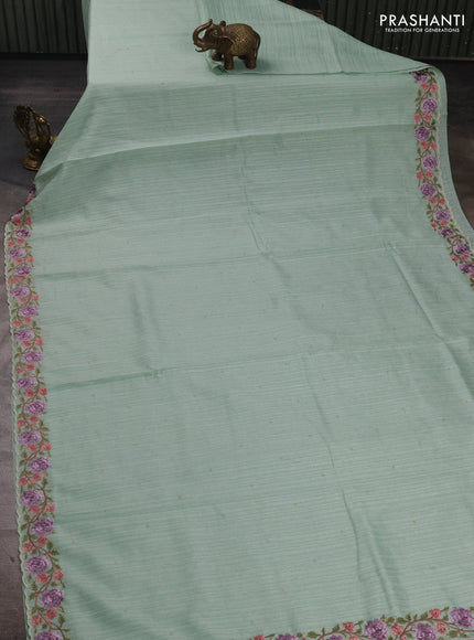 Teal Green Jute Silk Saree - Embroidery
