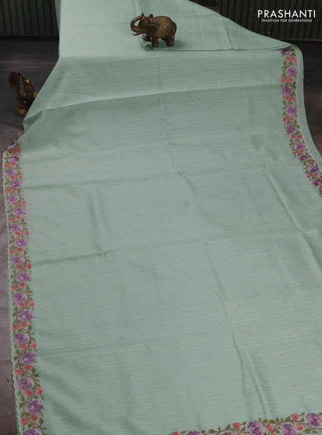 Teal Green Jute Silk Saree - Embroidery