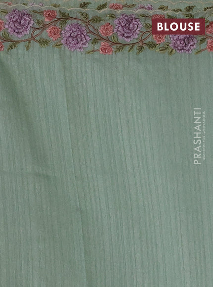 Teal Green Jute Silk Saree - Embroidery