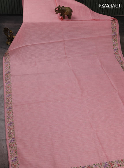 Peach Pink Jute Silk Saree - Embroidery