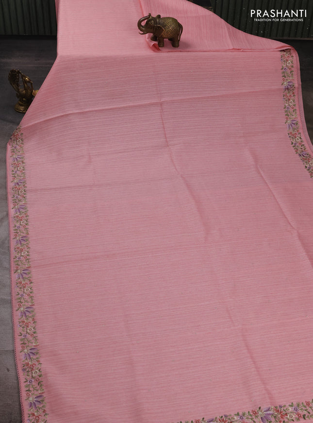 Peach Pink Jute Silk Saree - Embroidery
