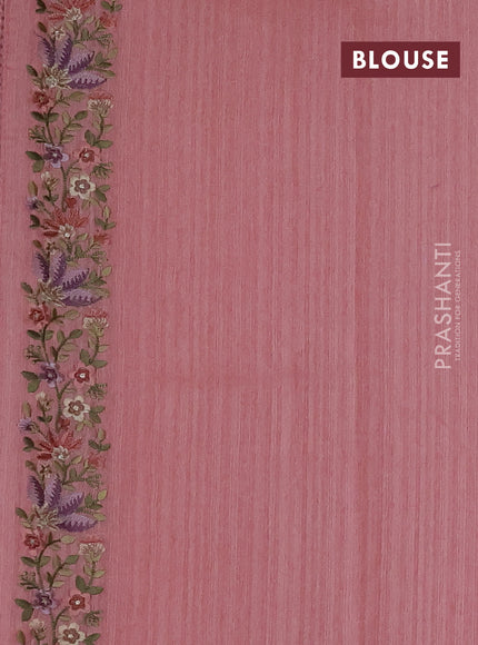 Peach Pink Jute Silk Saree - Embroidery