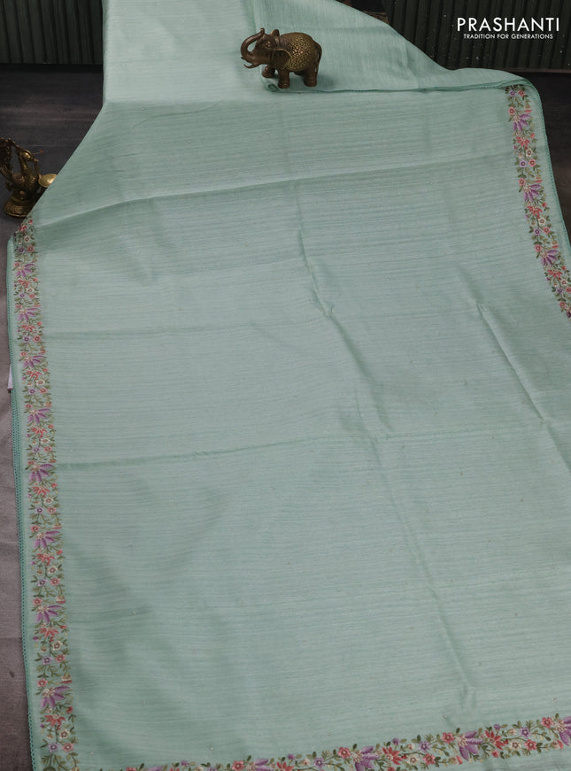 Teal Green Jute Silk Saree - Embroidery