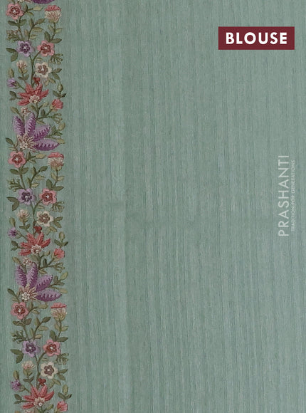 Teal Green Jute Silk Saree - Embroidery