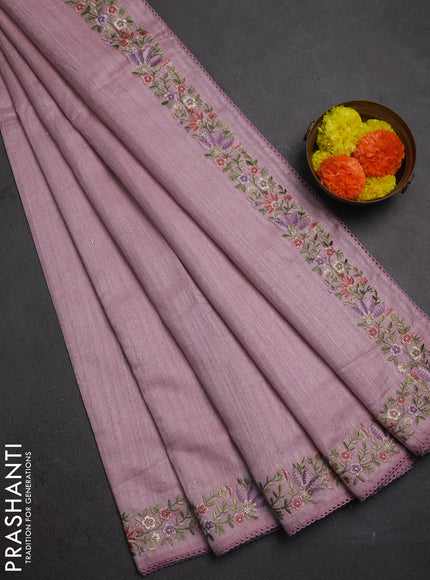 Pastel Pink Jute Silk Saree - Embroidery