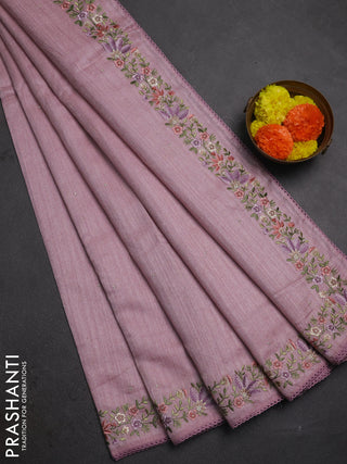 Pastel Pink Jute Silk Saree - Embroidery
