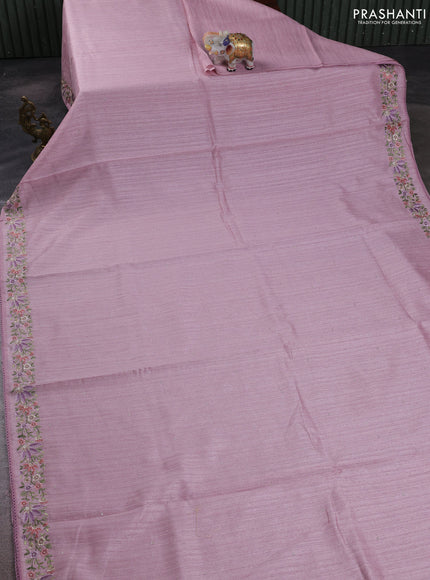 Pastel Pink Jute Silk Saree - Embroidery