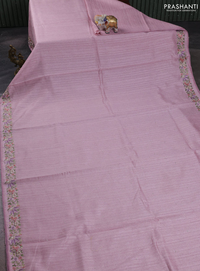 Pastel Pink Jute Silk Saree - Embroidery