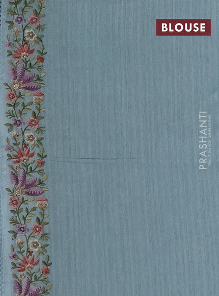 Teal Blue Jute Silk Saree - Embroidery