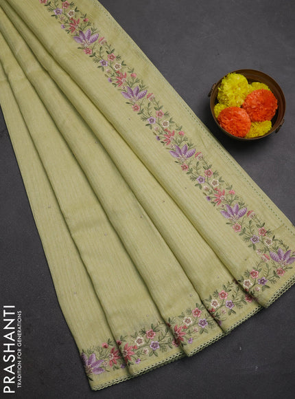 Pista Green Jute Silk Saree - Embroidery