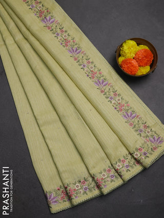 Pista Green Jute Silk Saree - Embroidery
