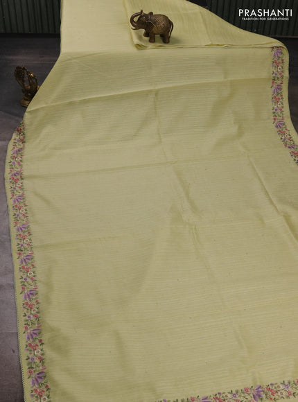 Pista Green Jute Silk Saree - Embroidery