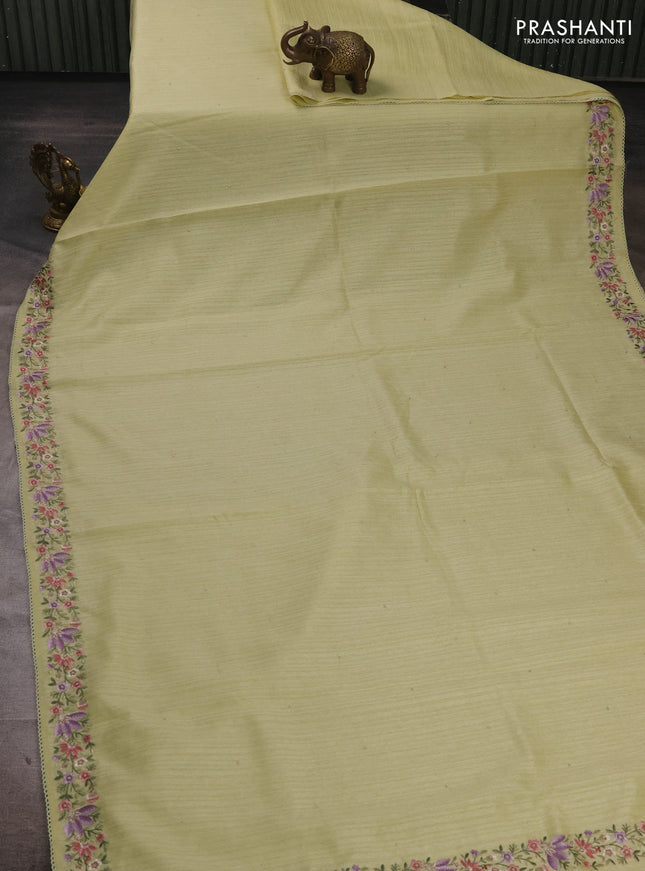 Pista Green Jute Silk Saree - Embroidery