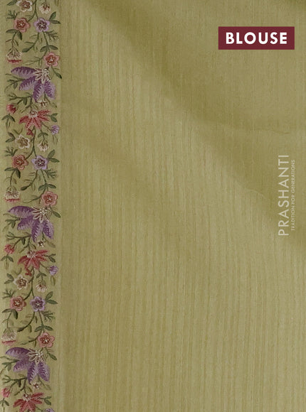 Pista Green Jute Silk Saree - Embroidery