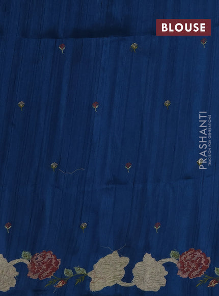 Peacock Blue Semi Raw Silk Saree - Embroidery Work