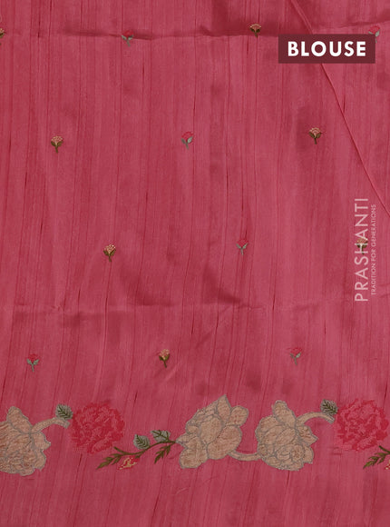 Peach Pink Semi Raw Silk Saree - Embroidery Work