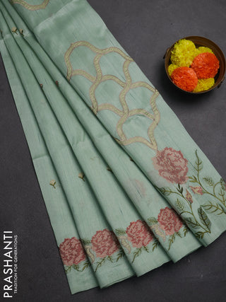 Pastel Green Semi Raw Silk Saree - Embroidery Work