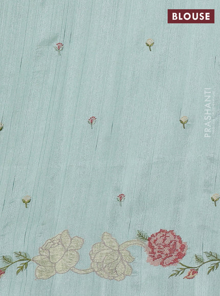 Pastel Green Semi Raw Silk Saree - Embroidery Work