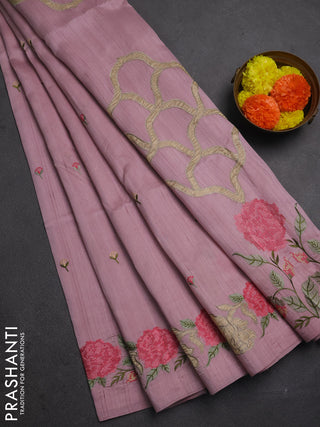 Pastel Pink Semi Raw Silk Saree - Embroidery Work