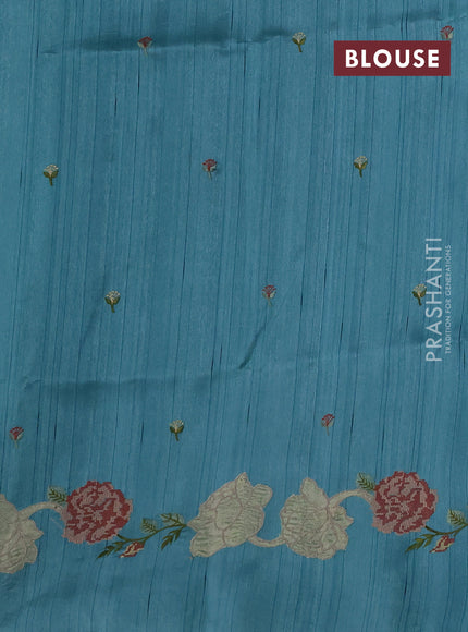 Teal Blue Semi Raw Silk Saree - Embroidery Work