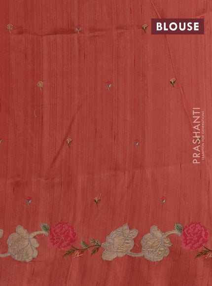 Dark Peach Shade Semi Raw Silk Saree - Embroidery Work