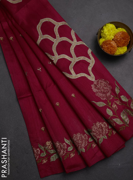 Pink Semi Raw Silk Saree - Embroidery Work
