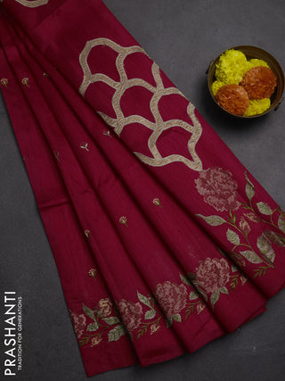 Pink Semi Raw Silk Saree - Embroidery Work