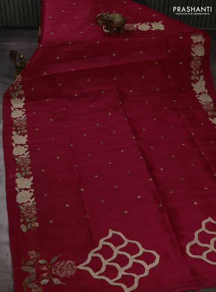 Pink Semi Raw Silk Saree - Embroidery Work