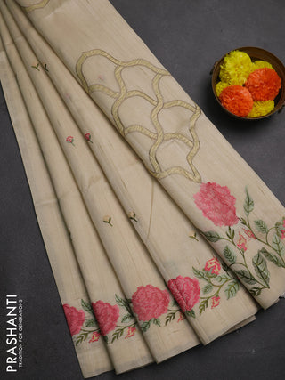 Beige Semi Raw Silk Saree - Embroidery Work