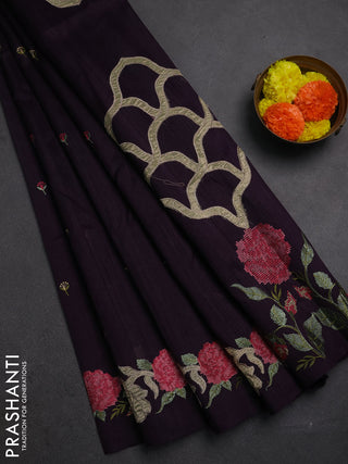Deep Purple Semi Raw Silk Saree - Embroidery Work