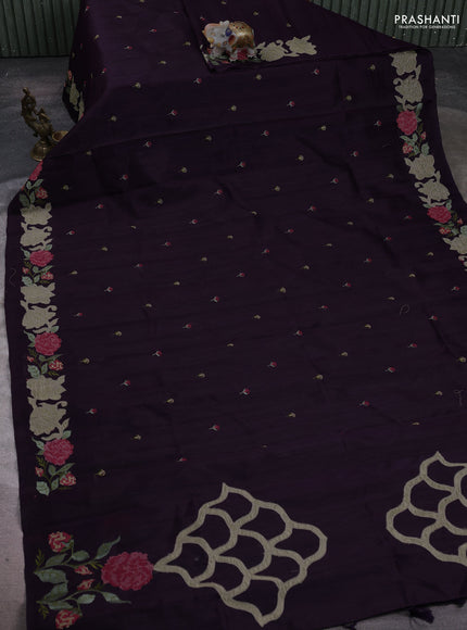 Deep Purple Semi Raw Silk Saree - Embroidery Work