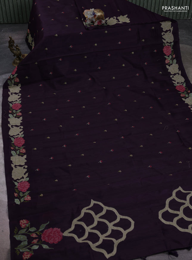 Deep Purple Semi Raw Silk Saree - Embroidery Work