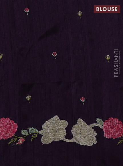 Deep Purple Semi Raw Silk Saree - Embroidery Work