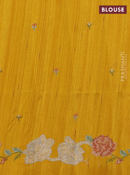 Mustard Yellow Semi Raw Silk Saree - Embroidery Work