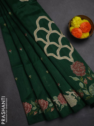 Bottle Green Semi Raw Silk Saree - Embroidery Work