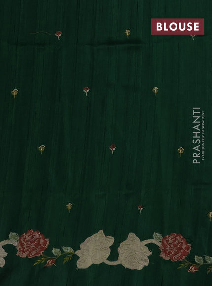 Bottle Green Semi Raw Silk Saree - Embroidery Work