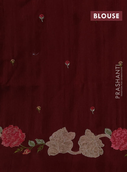 Deep Maroon Semi Raw Silk Saree - Embroidery Work