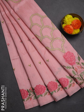 Peach Shade Semi Raw Silk Saree - Embroidery Work