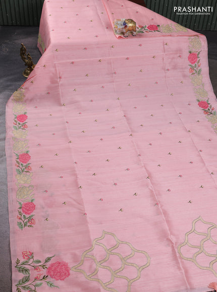 Peach Shade Semi Raw Silk Saree - Embroidery Work