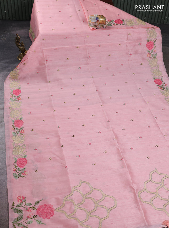 Peach Shade Semi Raw Silk Saree - Embroidery Work