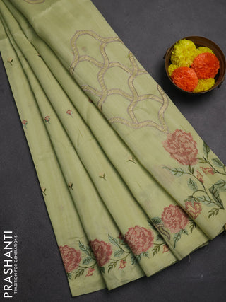 Pista Green Semi Raw Silk Saree - Embroidery Work