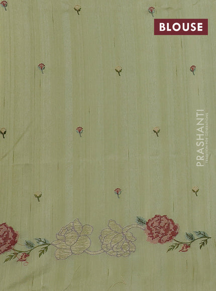 Pista Green Semi Raw Silk Saree - Embroidery Work