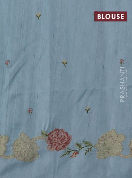 Pastel Blue Semi Raw Silk Saree - Embroidery Work